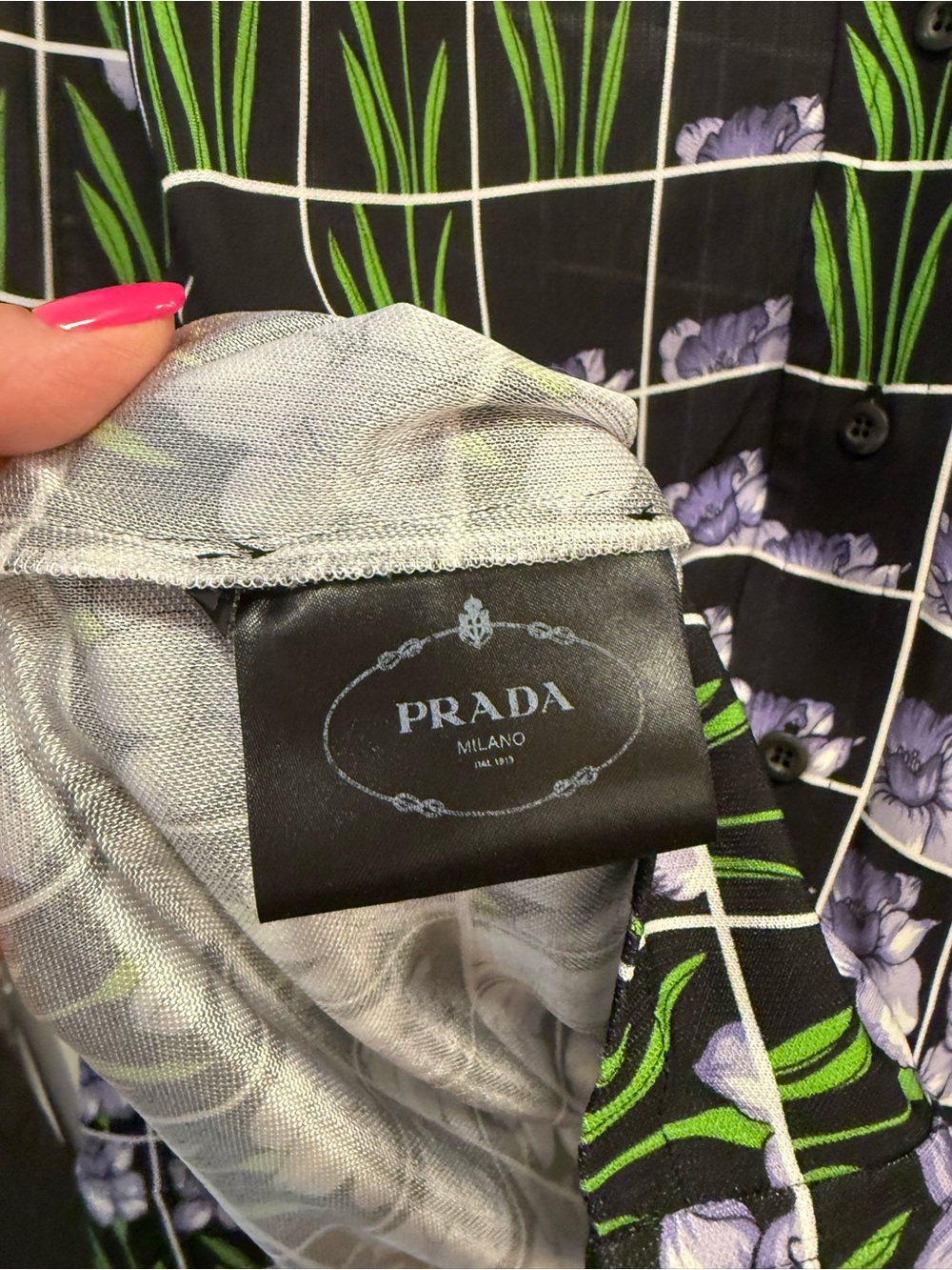 Prada Black Button-Down Shirt with Purple Floral Grid - Picture 5 of 7